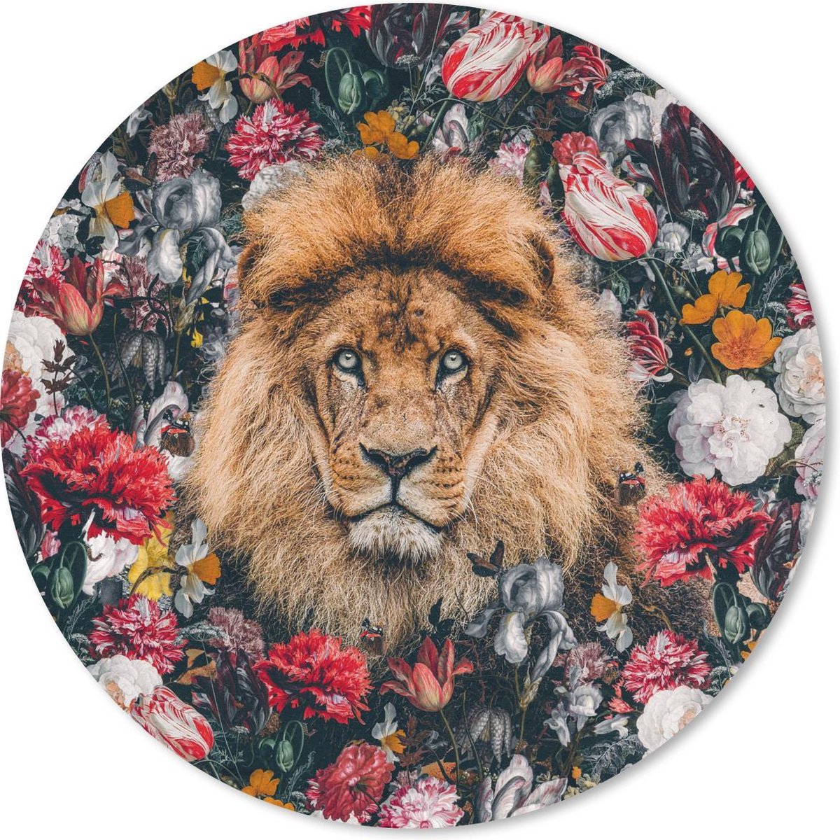 Muismat rond 40x40 cm - Mousepad Leeuw - Bloemen - Profiel - Ronde muismatten