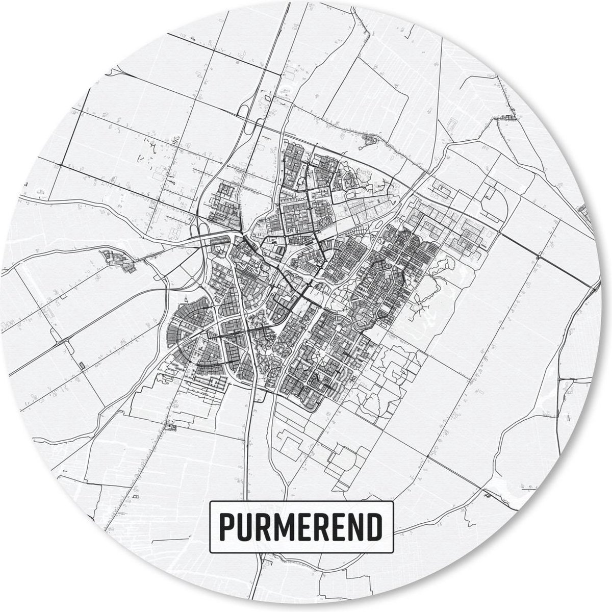 Muismat rond 50x50 cm - Mousepad Stadskaart Purmerend - Ronde muismatten