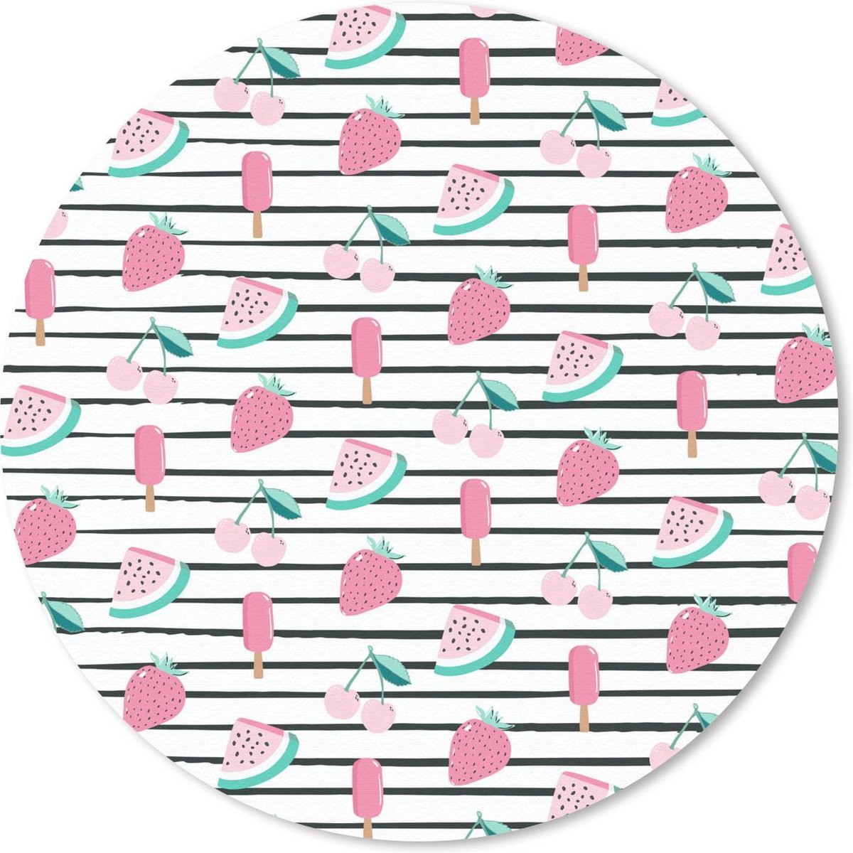 Muismat rond 50x50 cm - Mousepad Fruit - Roze - Patroon - Ronde muismatten