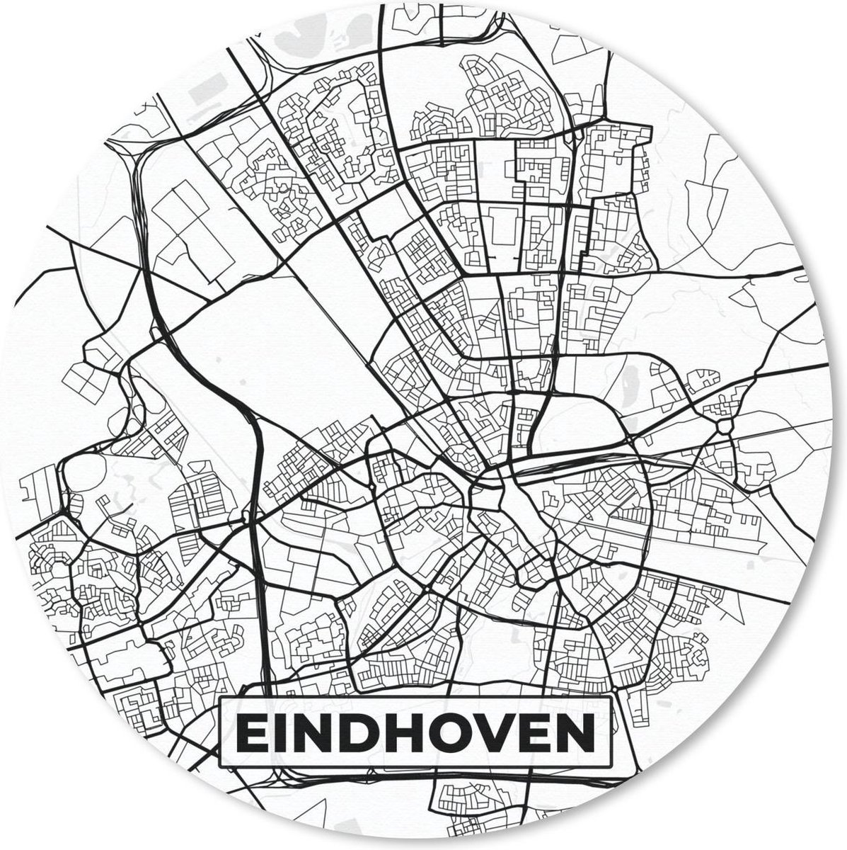 Muismat rond 40x40 cm - Mousepad Kaart - Eindhoven - Zwart - Wit - Ronde muismatten