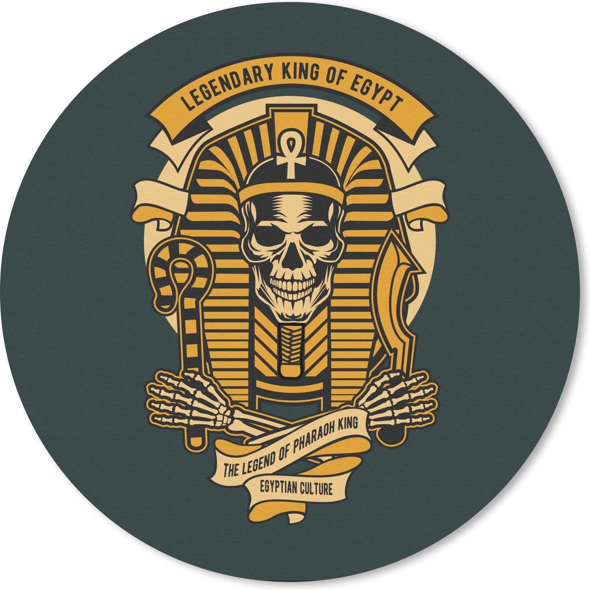 Muismat rond 40x40 cm - Mousepad Farao - Skelet - Egypte - Retro - Ronde muismatten