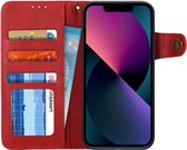 Apple iPhone 13 Mini Hoesje Retro Wallet Book Case met Koord Rood