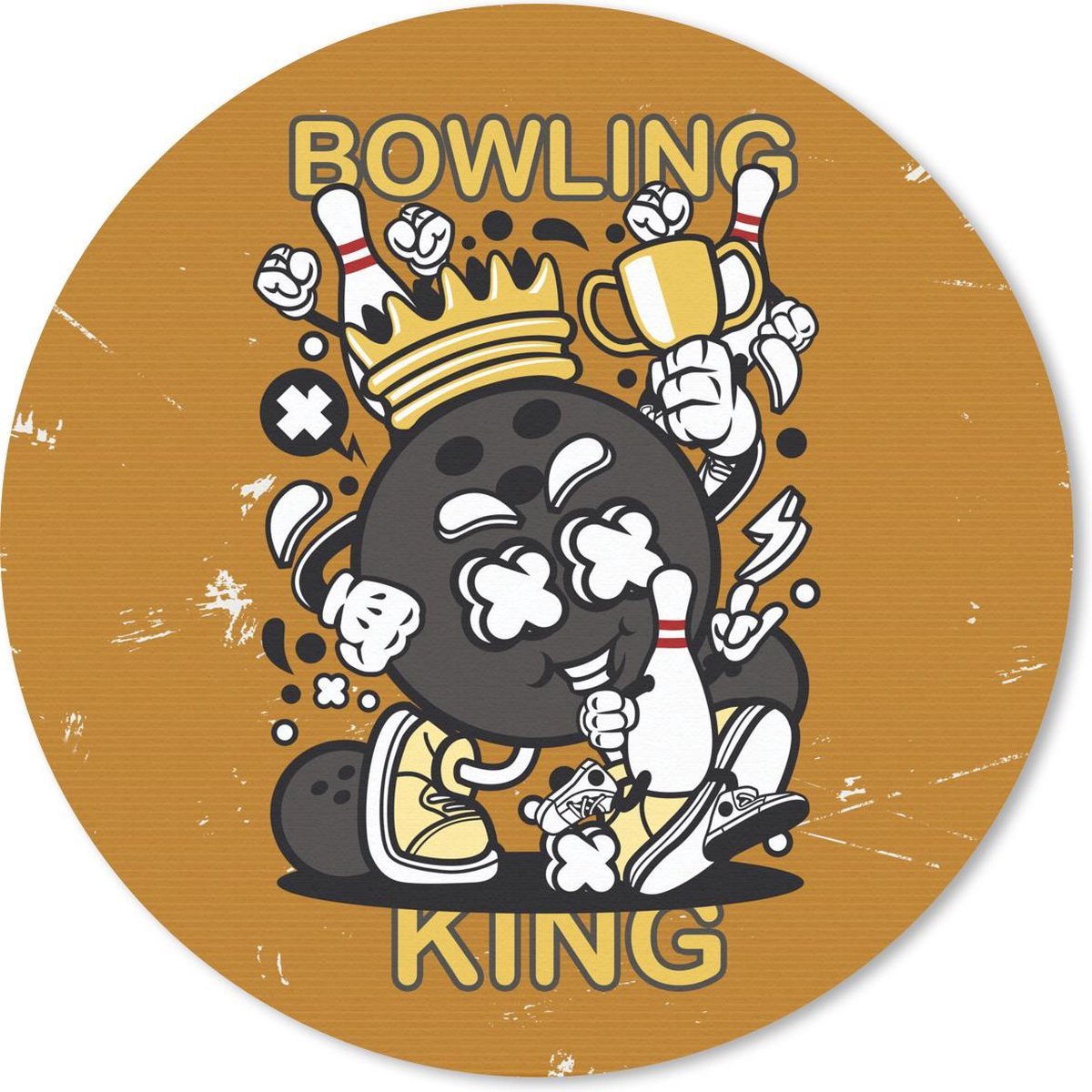 Muismat rond 40x40 cm - Mousepad Vintage - Bowling - Koning - Ronde muismatten