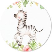 Muismat - Mousepad - Rond - Zebra - Aquarelverf - Jungle - 50x50 cm - Ronde muismat