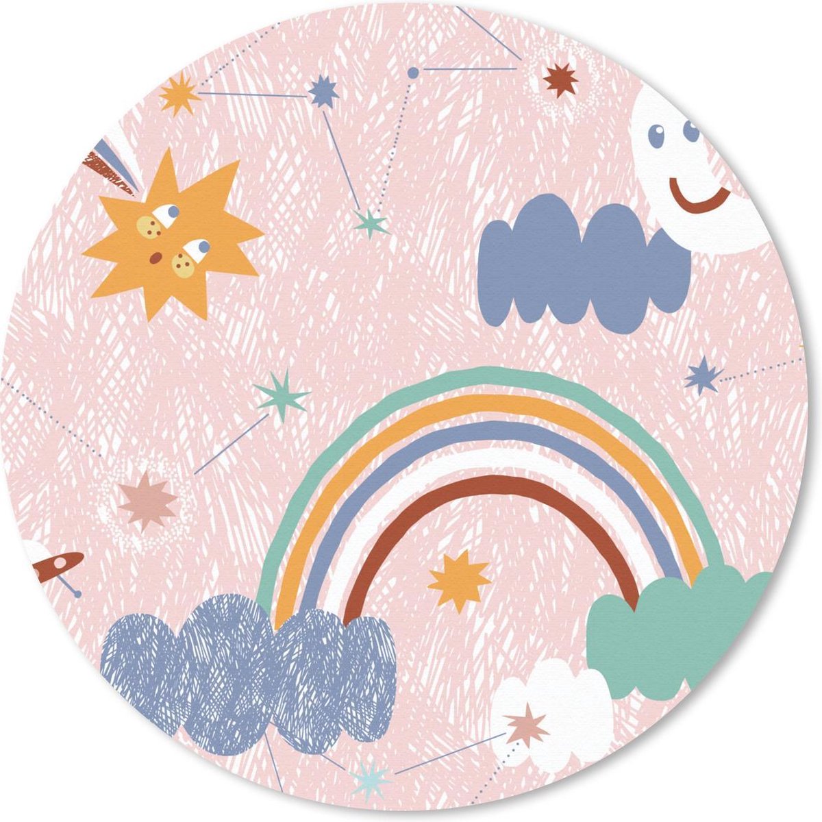 Muismat rond 50x50 cm - Mousepad Regenboog - Kind - Wolken - Ronde muismatten