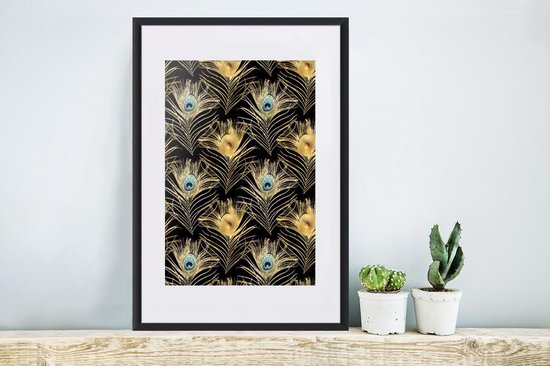 Cadre photo avec affiche - Motifs - Plumes de paon - Or - 40x60 cm - Cadre pour affiche