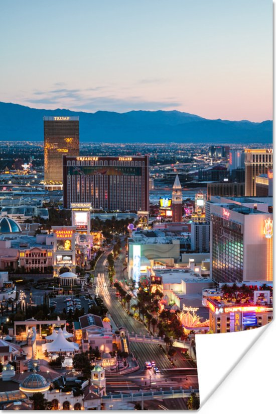 Las Vegas Strip Avond Poster 80x120 cm - Foto print op Poster (wanddecoratie woonkamer / slaapkamer)