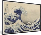 Fotolijst incl. Poster - De grote golf bij Kanagawa - Schilderij van Katsushika Hokusai - 60x40 cm - Posterlijst