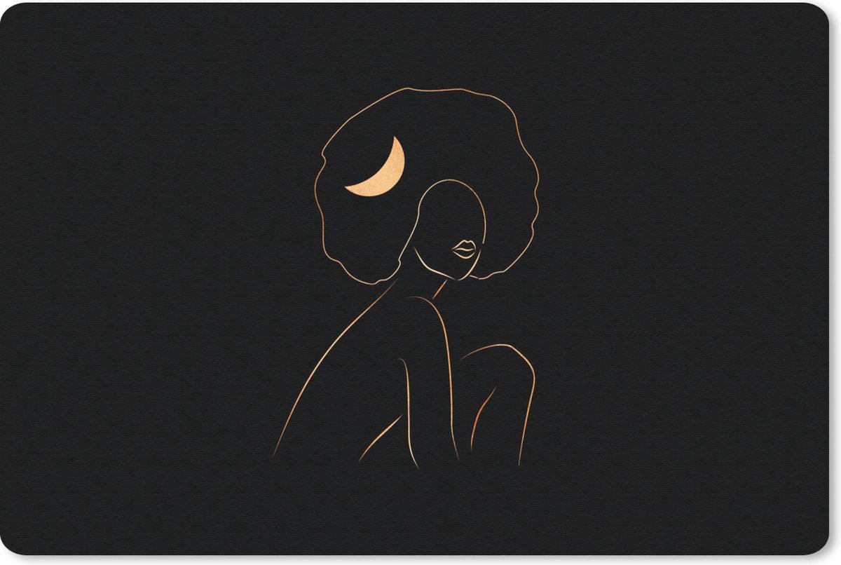 Muismat - Mousepad - Vrouw - Goud - Zwart - Line art - 27x18 cm