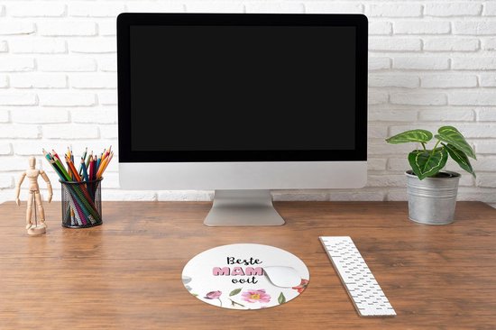 Muismat rond 30x30 cm - Mousepad Beste mama ooit - Quotes - Spreuken - Mama - Ronde muismatten