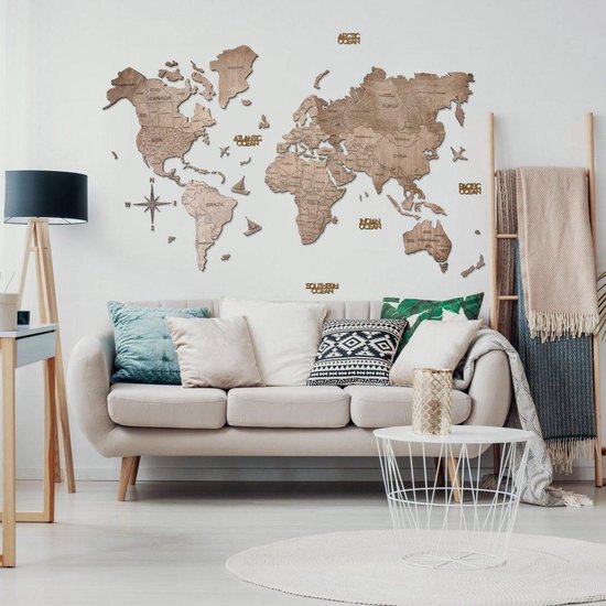 kaart zijn Hymne 2D Houten Wereldkaart Terra L (150x90 cm) Premium Wanddecoratie Design  Wereld Kaart... | bol.com