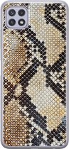Samsung A22 5G hoesje siliconen - Snake / Slangenprint bruin | Samsung Galaxy A22 5G case | goudkleurig | TPU backcover transparant