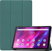 Voor Lenovo Qitian K10 TB-X6C6F/TB-X6C6X/TB-X6C6NBF Custer Textuur Horizontale Flip Lederen Case met Drie-opvouwbare Houder & Slaap/Wake-up Functie (Donkergroen)