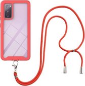 Voor Samsung Galaxy S20 FE 5G / 4G Sterrenhemel Effen Kleur Serie Schokbestendig PC + TPU Beschermhoes met Nekband (Rood)