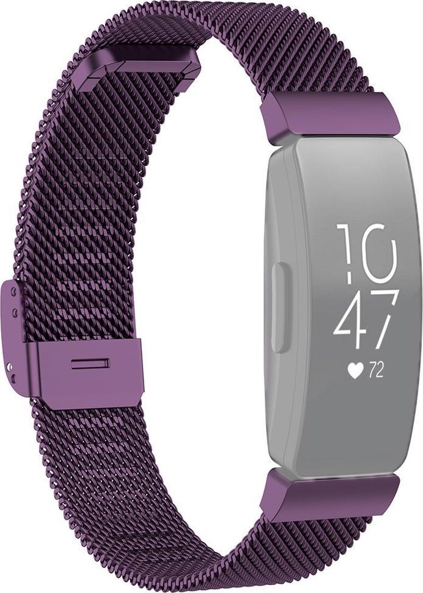 By Qubix - Compatible Fitbit bandje - Geschikt voor fitbit Inspire Milanese bandje met gesp - Maat: Large - Paars