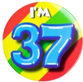 button I'm 37 staal 5,5 cm geel/blauw/rood/groen