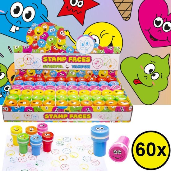 Decopatent ® Giveaway Cadeaux à distribuer 60 PCS Happy Smiley Tampons - Decopatent Gifts for Kids - Jouets Treats