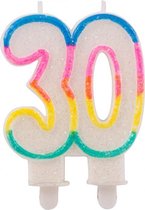 glitterkaars 30 jaar 9 x 6 cm wax wit
