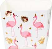 bakjes flamingo 400 ml papier wit/roze 6 stuks