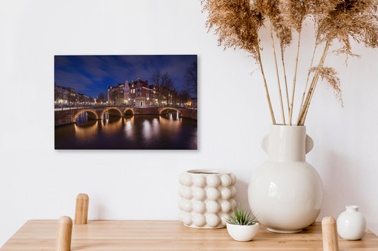 Toile Amsterdam Keizersgracht Amsterdam la nuit Toile 30x20 cm - petit - Tirage photo sur toile (Décoration murale salon / chambre) / Villes Peintures sur toile