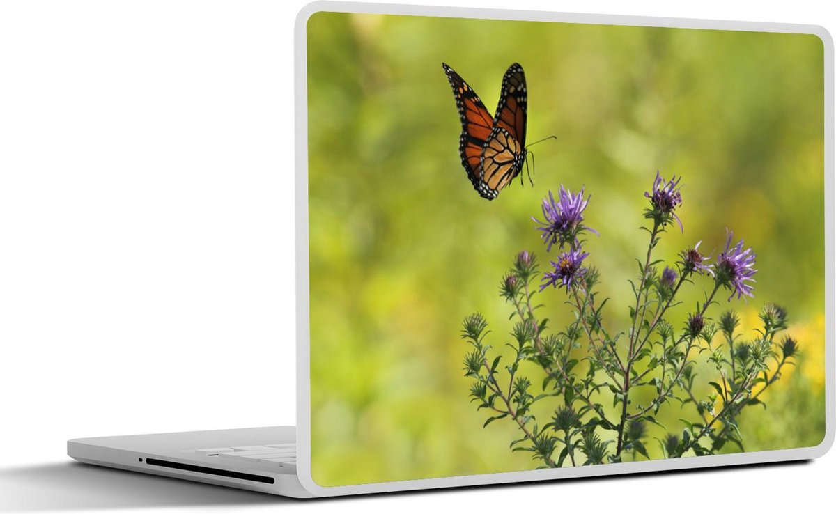Laptop sticker - 17.3 inch - Bloemen - Vlinder - Struik - 40x30cm - Laptopstickers - Laptop skin - Cover