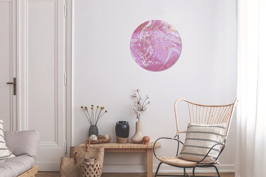 WallCircle - Wandcirkel - Muurcirkel - Marmer - Goud - Wit - Roze - Aluminium - Dibond - ⌀ 30 cm - Binnen en Buiten