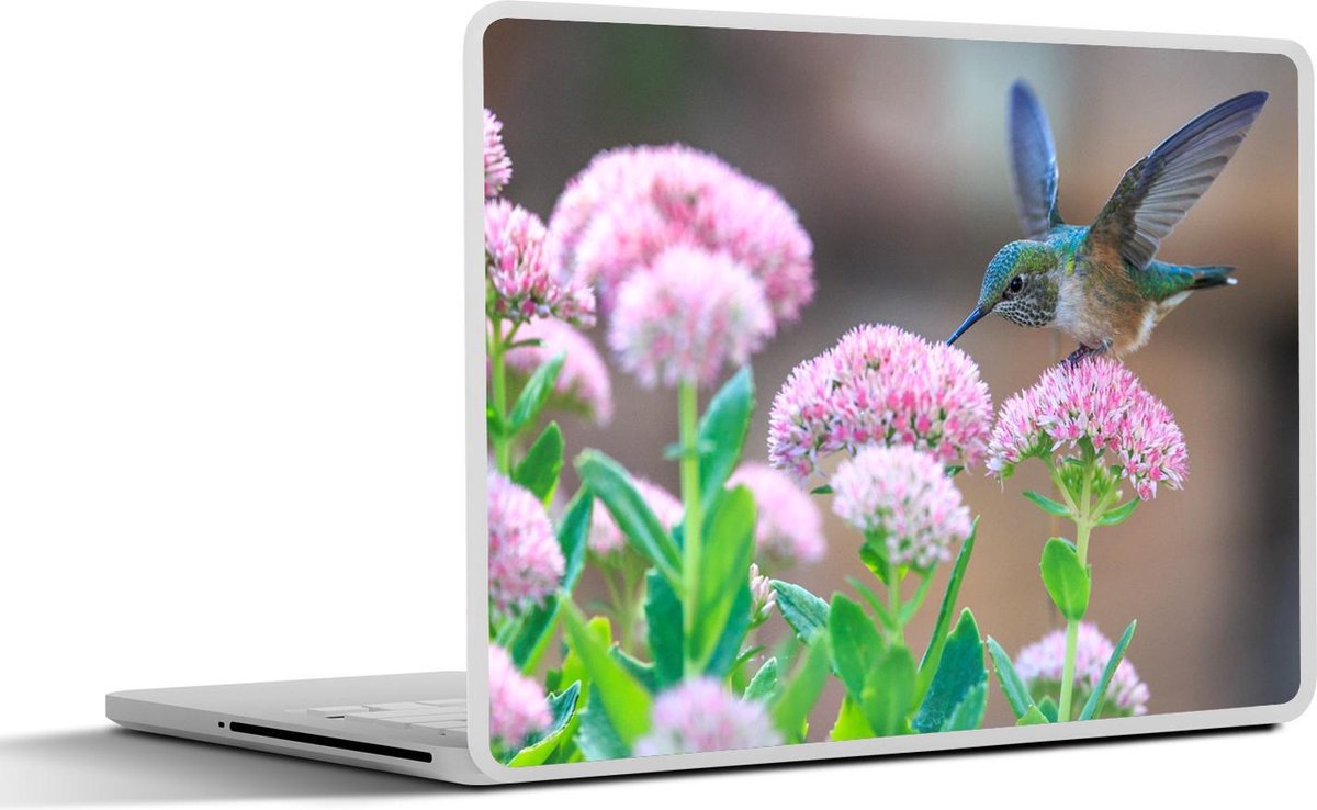 Laptop sticker - 14 inch - Bloemen - Vogel - Kolibrie - 32x5x23x5cm - Laptopstickers - Laptop skin - Cover