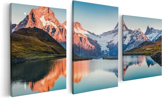 Artaza Canvas Schilderij Drieluik Bergen Landschap Bij Het Meer - 120x60 - Foto Op Canvas - Canvas Print