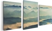 Artaza - Triptyque de peinture sur toile - Paysage de colline pendant la brume - 120x60 - Photo sur toile - Impression sur toile