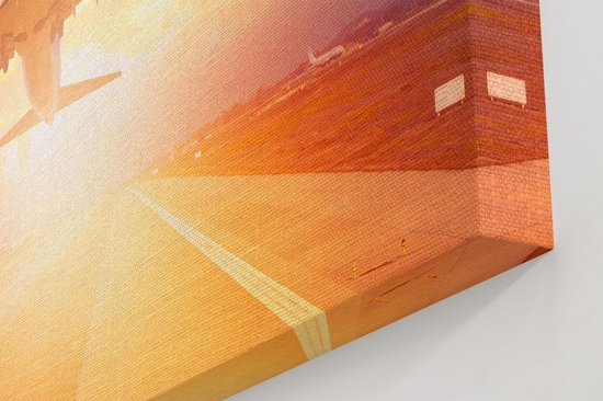 Artaza Peinture sur toile Un avion décolle sur la piste avec le soleil - 50 x 50 - Photo sur toile - Impression sur toile