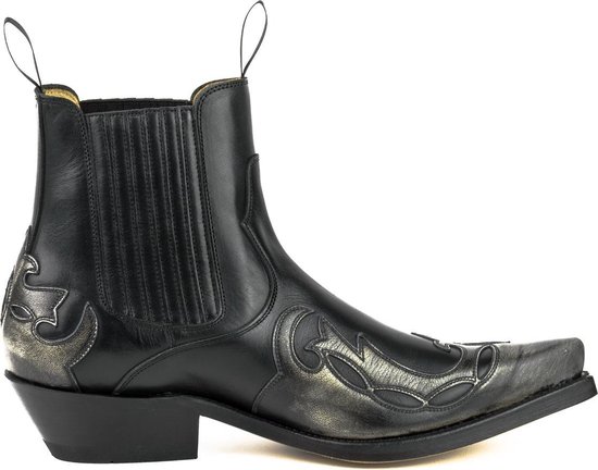 Mayura Boots Thor 1931 Zwart/ Spitse Western Heren Enkellaars Schuine Hak Elastiek Sluiting Vintage Look Maat EU 44