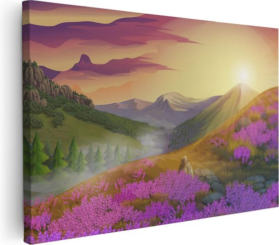 Artaza Canvas Schilderij Lavendel Bloemen In De Bergen - Abstract - 120x80 - Groot - Foto Op Canvas - Wanddecoratie Woonkamer