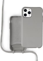 Coverzs Silicone case met koord - Telefoonhoesje met koord - Backcover hoesje met koord - touwtje - geschikt voor Apple iPhone 12 Pro Max - grijs