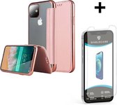 ShieldCase gegalvaniseerde flip case geschikt voor Apple iPhone 12 / 12 Pro - 6.1 inch - roze + glazen Screen Protector - Bookcase met pasjeshouder - Pashouder hoesje siliconen / leer - Shockproof beschermhoesje - Shock proof case + glas