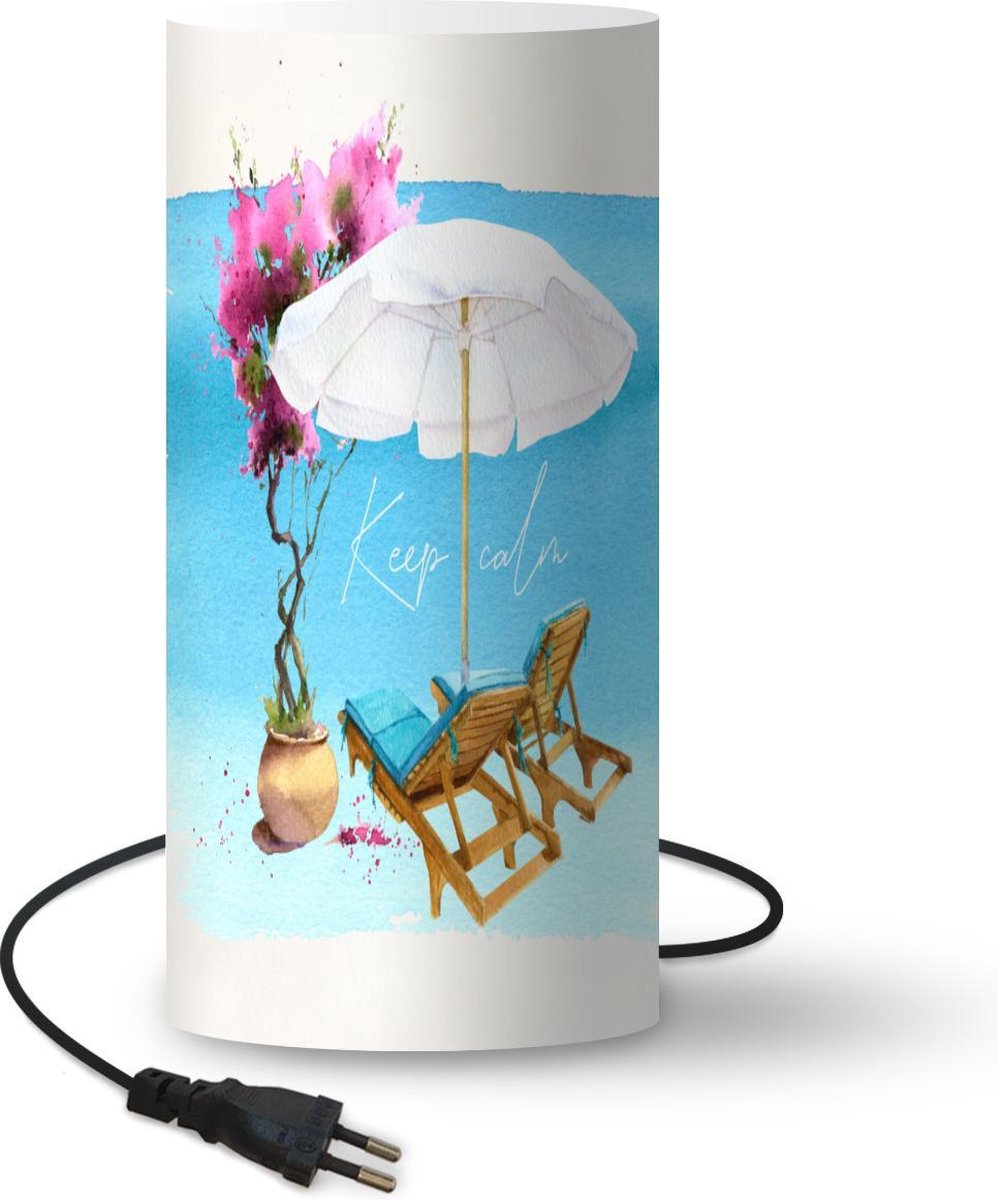Lamp - Nachtlampje - Tafellamp slaapkamer - Strandstoel - Bloemen - Parasol - Waterverf - 33 cm hoog - Ø15.9 cm - Inclusief LED lamp