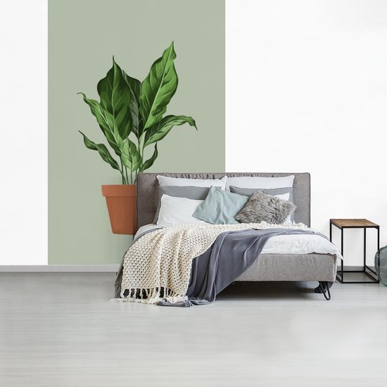 Illustration d'une plant aux feuilles luxuriantes sur fond gris-bleu 145x220 cm