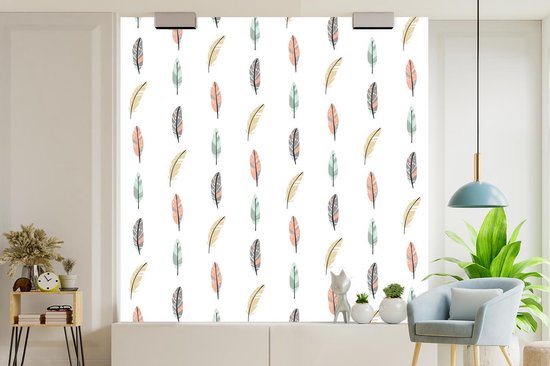 Behang - Fotobehang Veren - Patronen - Pastel - Breedte 260 cm x hoogte 260 cm