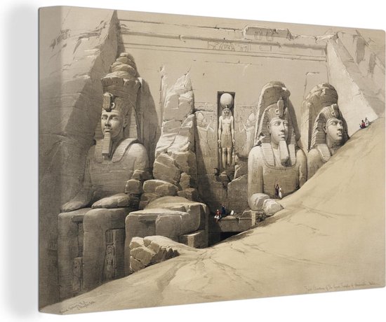 Canvas Schilderij Front elevation of the Great Temple of Aboosimble Nubia – David Roberts – 60×40 cm – Wanddecoratie