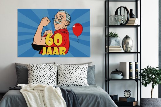 Toile Peinture Anniversaire - Anniversaire - 60 Ans - Homme - 140x90 cm - Décoration murale