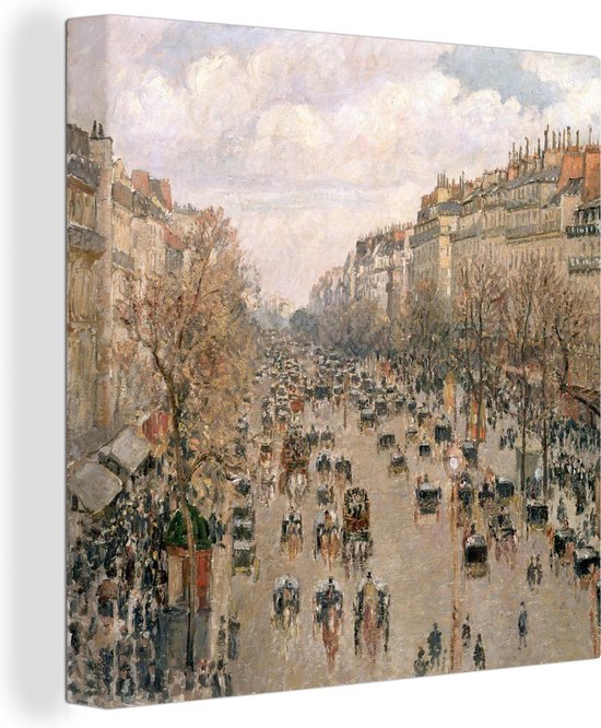 Canvas Schilderij De Boulevard Montmartre in de Winter- Schilderij van Camille Pissarro - 50x50 cm - Wanddecoratie