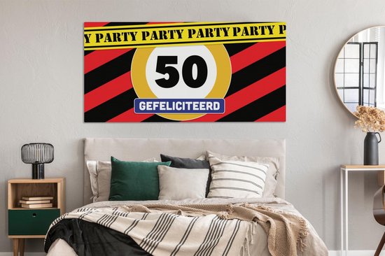 Tableau sur toile 160x80 cm - Décoration murale Anniversaire - Décoration 50 ans - Panneau de signalisation - Décoration murale salon - Décoration chambre - Accessoires chambre - Peintures