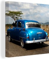 Canvas Schilderij Cuba - Oldtimer - Blauw - 50x50 cm - Wanddecoratie