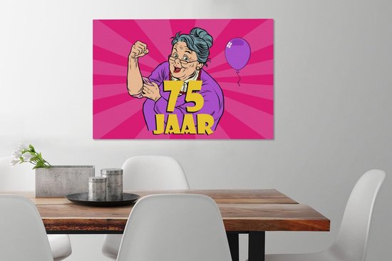 Tableau sur toile Femme - Anniversaire 75 ans - Ballon - 60x40 cm - Décoration murale