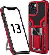 Armor 2 in 1 pc + TPU magnetische schokbestendige hoes met opvouwbare houder voor iPhone 13 mini (rood)