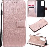 Voor OPPO Reno6 Pro + 5G Zon Embossing Patroon Horizontale Flip Lederen Case met Kaartsleuf & Houder & Portemonnee & Lanyard (Rose Goud)