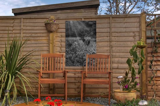 Décoration de jardin Orignal entre fleurs enneigées - noir et blanc - 40x60 cm - Poster jardin - Toile jardin - Poster extérieur
