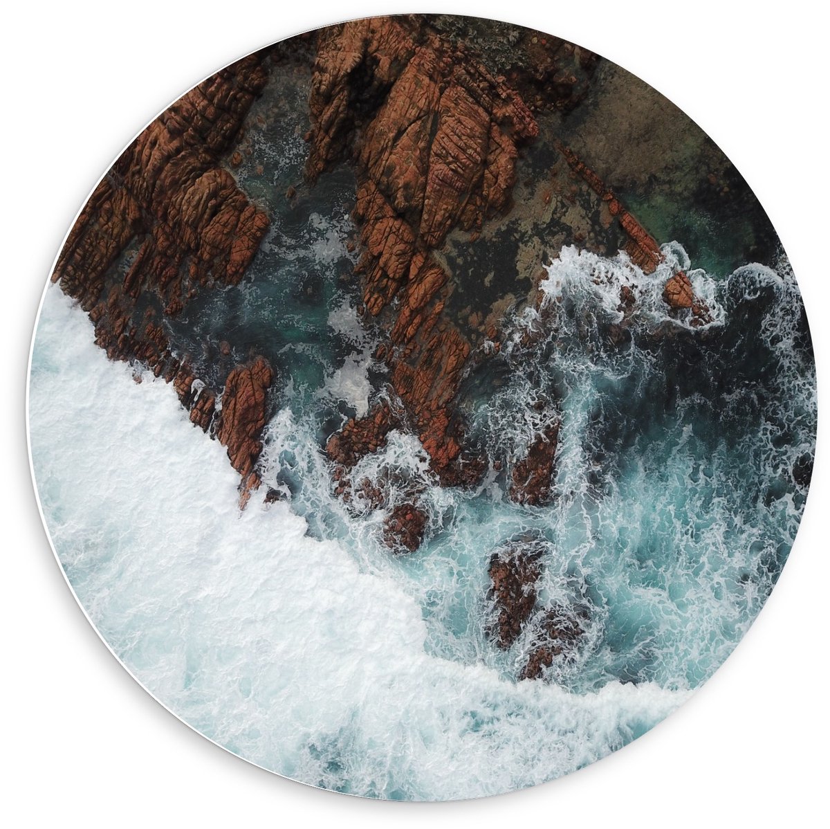 Forex Wandcirkel - Rotsen met Stromend Water - 60x60cm Foto op Wandcirkel (met ophangsysteem)