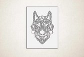 Line Art - Wolf vierkant 6 - M - 78x60cm - Wit - geometrische wanddecoratie