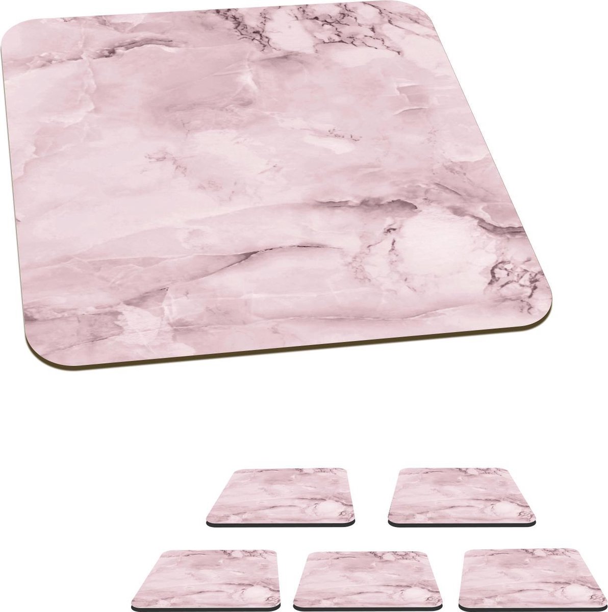 Onderzetters voor glazen - Marmer - Roze - Luxe - 10x10 cm - Glasonderzetters - 6 stuks