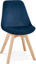 Alterego JOE' stoel in blauw fuweel met een structuur in natuurijk hout